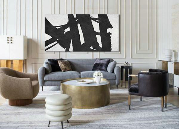 Hand Painted Abstract Art,Oversized Panoramic Minimal Art On Canvas - Acrylic Minimailist Painting